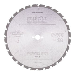 Metabo - Sägeblatt 'power cut wood - professional', 400x3,5/2,5x30, Z28 fz/fa 10°