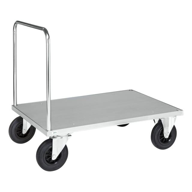 Kongamek Plattformwagen, verzinkt 1000x700x900mm Boden Stahlblech ummantelt mit offenem Schiebegriff und Gummibereifung ohne Bremse