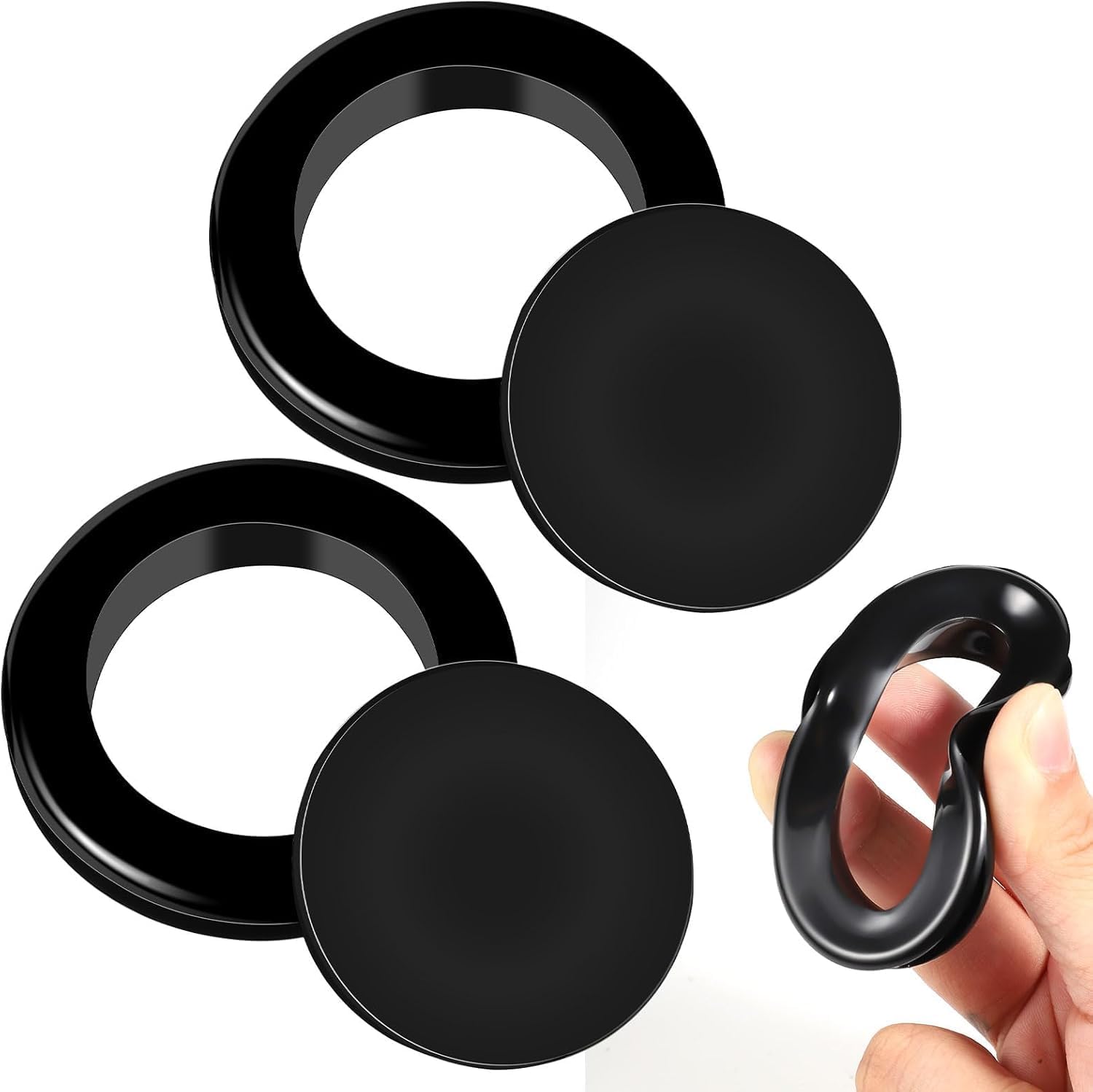 2-piece Set Of Patio Table Parasol Hole Rings And Silicone Covers, 4.3cm Parasol Holder Accessories, Garden Table Glass Beach (black)
