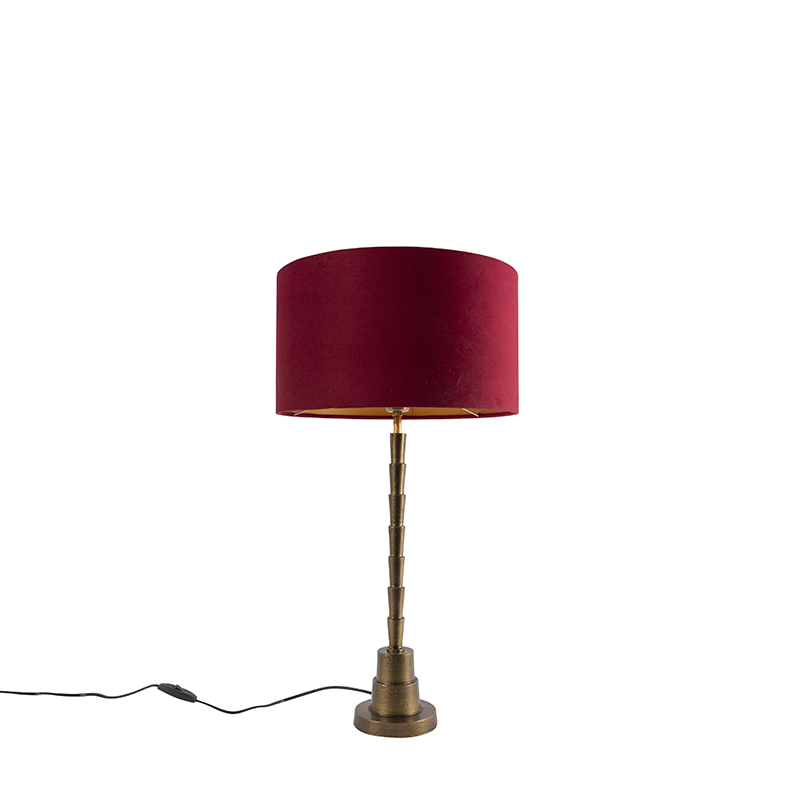 Art Deco Tischlampe Bronze Veloursschirm Rot 35 Cm - Pisos