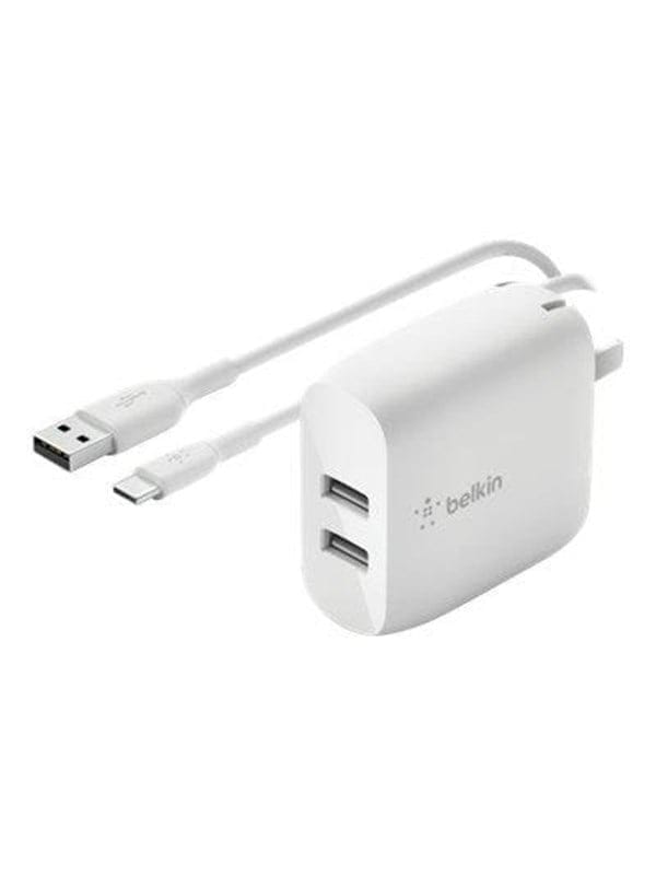 Belkin Dual USB-A Ladegerät, 24W incl. USB-C Kabel 1m, weiß