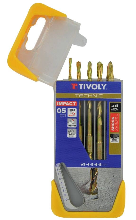 Koffer mit 5 Betonbohrern, Sechskant-Schockgriff-Serie, Ø 3 bis 8 mm TIVOLY 10901670002