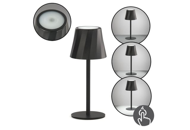 Akku Außen Tischleuchte Nachttischlampe LED Leselampe schwarz Touchdimmer H 21cm
