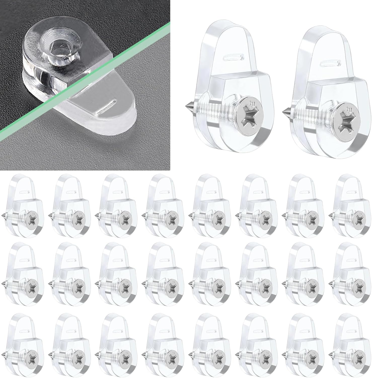 50 Pieces Glass Brackets, Glass Holders, Glass Retaining Clips, Glass Retaining Clips, Glass Holder Clips With 50 Screws For Fixing 3-5mm Thick Glass, Mirrors