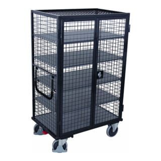 VARIOfit Etagenwagen, außen vergittert mit Flügeltür, Drehgriff und 5 Ladeflächen 1045x685mm Anthrazitgrau