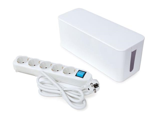 Steckdosenleiste mit Schalter und Kabelbox, 5 Schutzkontakt-Steckdosen, Kabel 1.5 m, 3G1.5, Innenbereich, Weiß - Perel