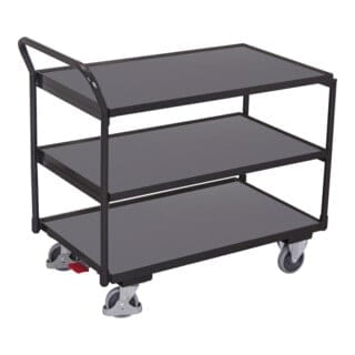 VARIOfit Tischwagen mit gebogenem Schiebegriff und 3 Ladeflächen 835x495mm Anthrazitgrau