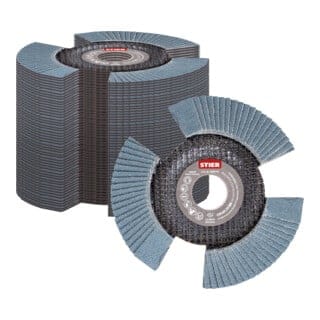 STIER Fächerschleifscheibe View Line 125 x 22,23 K60, für handelsübliche Winkelschleifer, Qualität für die Verarbeitung von Stahl, Fächer-Design für