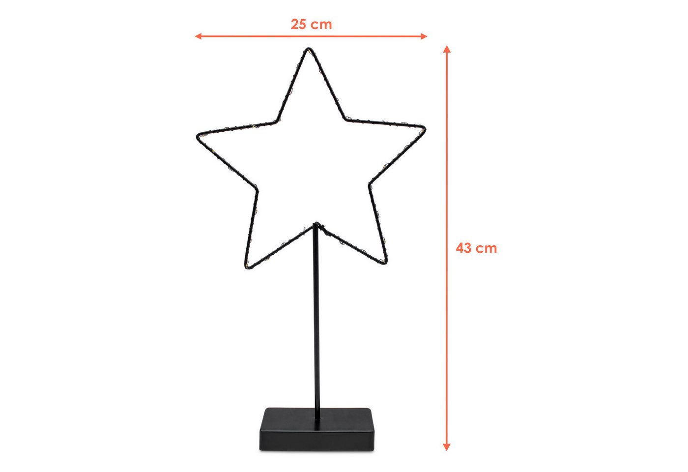Metall Leuchtstern Tisch Aufsteller Schwarz Batteriebetrieben Mit Timer - 43 X 25 Cm - Stern Silhouette Mit Standfuß Beleuchtet Mit 30 Led In Warm Weiß Bild 2