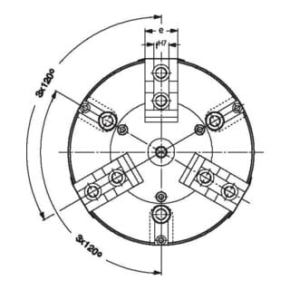 Röhm Kraftspannfutter KFD 110, 3-Backen, mit Kreuzversatz, Zylindrische Zentrieraufnahme - 004266