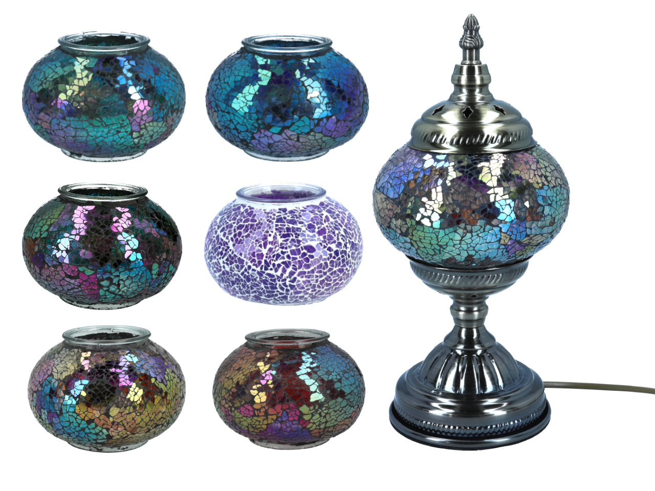 Tischlampe, Nachttischlampe, Glasschirm, Farbenfrohes Mosaik, Orientalischer Stil, Zuhause