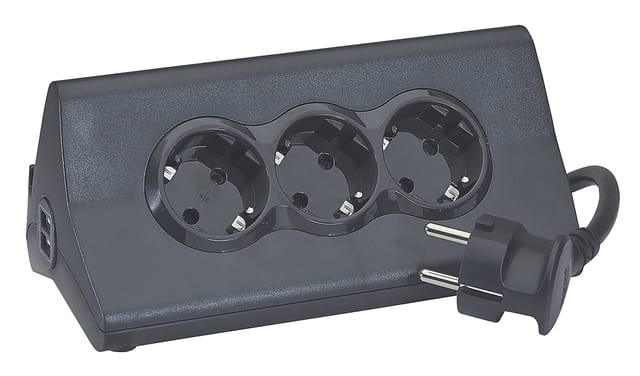 3er Steckdosenleiste mit integriertem Tablet-Halter und 2 USB-Ladestationen für Smartphones, Ein-/Ausschalter, 1,5 m Verlängerungskabel, 230 V,