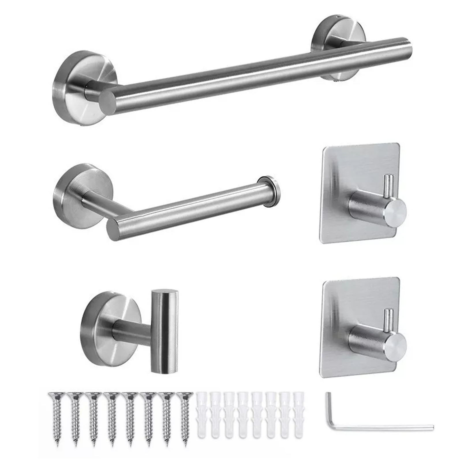 5-teiliges Bad-hardware-zubehör-set, Handtuchhalter, Papierhalter, Haken, Selbstklebend, Multifunktional, Silber