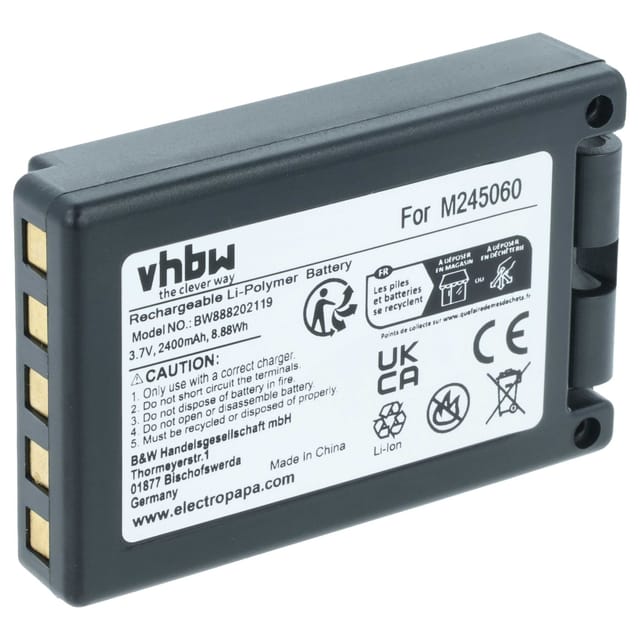 1x Akku Ersatz für Teleradio M245060, 22.381.2, D00004-02 für Industrie-Funkfernsteuerung Fernbedienung (2400 mAh, 3,7 v, Li-Ion) - Schwarz - Vhbw