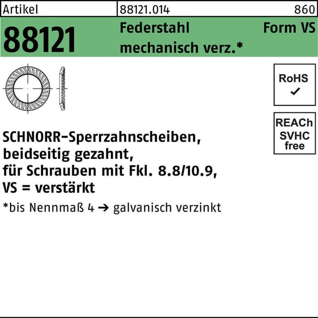 Scheiben Federstahl vs 18 mech. verzinkt mech Zn k 250 Stk - Schnorr