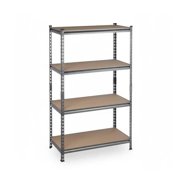 Relaxdays Schwerlastregal, 4 Ebenen, Traglast 1440 kg, Kellerregal zum Stecken, HBT: 153 x 91 x 46 cm, Stahl & MDF, grau