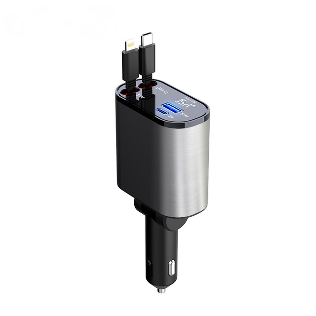 Einziehbares 60-w-autoladegerät, 4-in-1-telefonladegerät, Schnellladekabel Und Autoladegerätadapter Mit 2 Usb-anschlüssen, Für Iphone 15/ipad, Galaxy/google/huawei