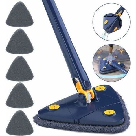 Serpillère Triangulaire Rotative À 360° Avec 6 Chiffons - Balai Télescopique Pour Plancher De Bois, Fenêtres, Mur, Carrelage (bleu Vadrouille)