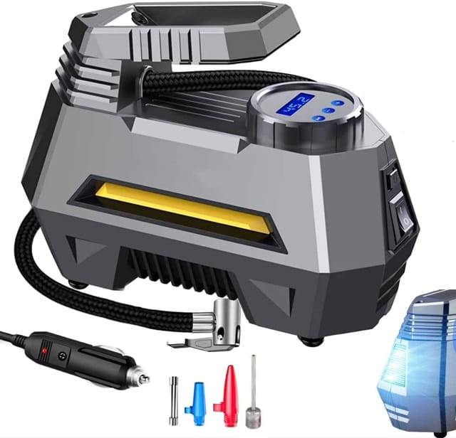 12-V-Autoreifenfüller, intelligenter Auto-Luftkompressor mit digitaler Anzeige und digitalem Druckmesser, maximaler Druck 150 PSI, 120 Watt (GRAU)