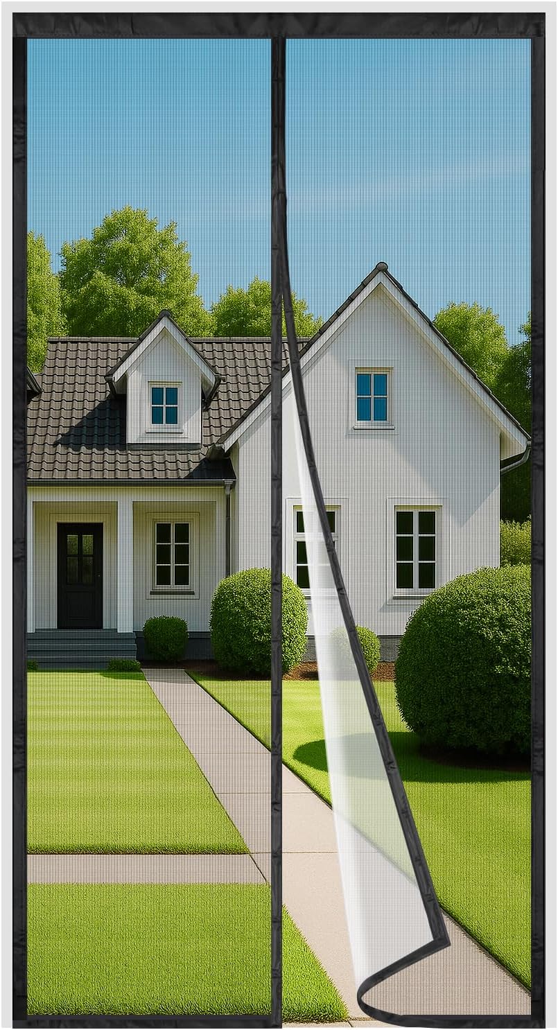 Magnetisches Fliegengitter Für Fenster Und Türen, Magnetischer Vorhang Gegen Fliegen 120x220 Cm, Feinmaschiges Türnetz, Schließt Automatisch, Breite Oben Bis Zu 3,8 Cm, Klebeband Enthalten, Schwarz