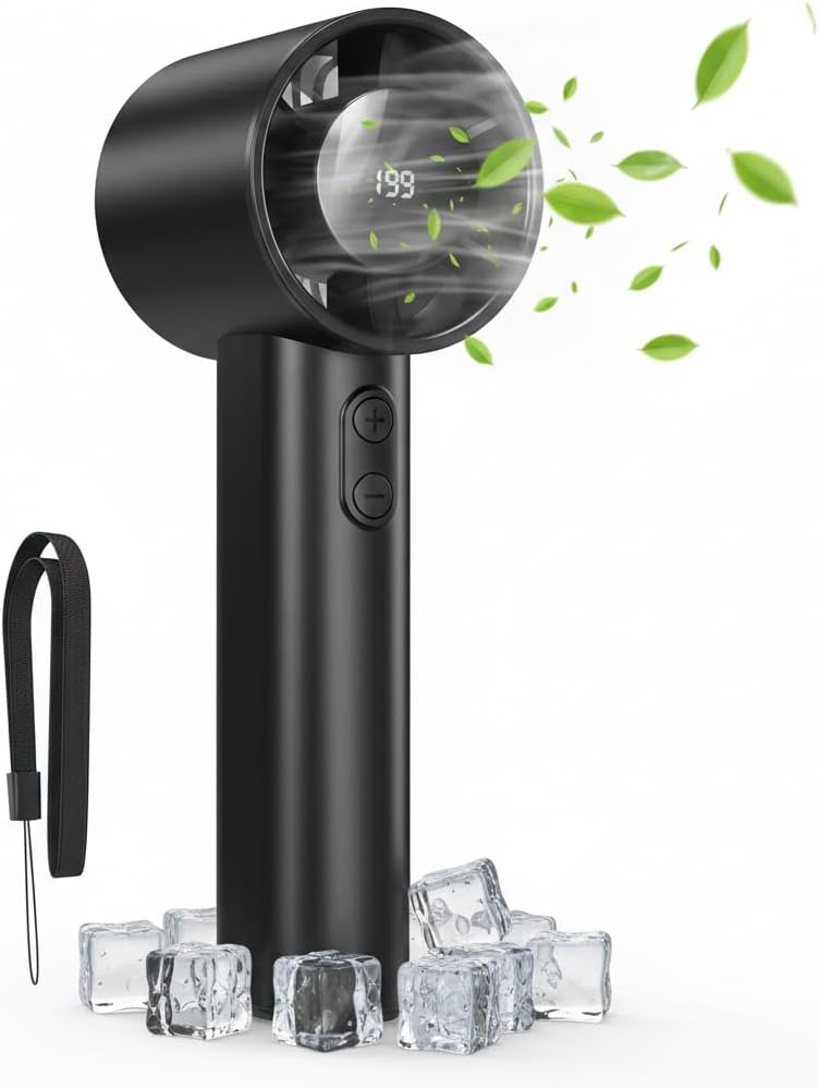 Tragbarer Turbo-handventilator, Wiederaufladbarer Akku, Einstellbare Geschwindigkeit (1 Bis 199), Bis Zu 13 Stunden Laufzeit, Digitale Anzeige, Für Studium, Arbeit, Reisen Und Camping, Sommergeschenk,