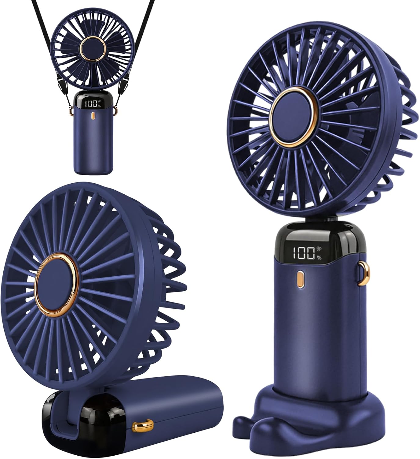 Tragbarer, Über Usb Wiederaufladbarer Ventilator Mit 5 Geschwindigkeitsstufen, Faltbarer Mini-tischventilator Mit Led-display Für Zuhause, Büro, Schlafzimmer Und Outdoor-reisen (dunkelblau)