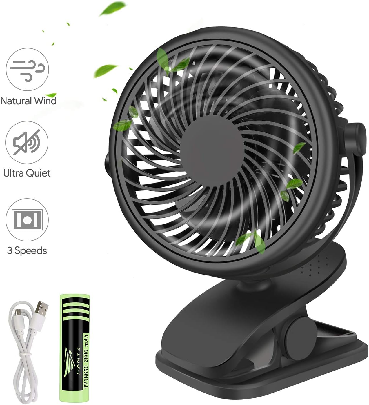 Mini Usb-lüfter, Leise Mit Clip, 3-gang Tisch- Und Kinderwagenlüfter, 360° Drehbar, 3000 Mah Wiederaufladbarer Akku, Tragbarer Kleiner Lüfter Für Büro, Zuhause Und Reisen