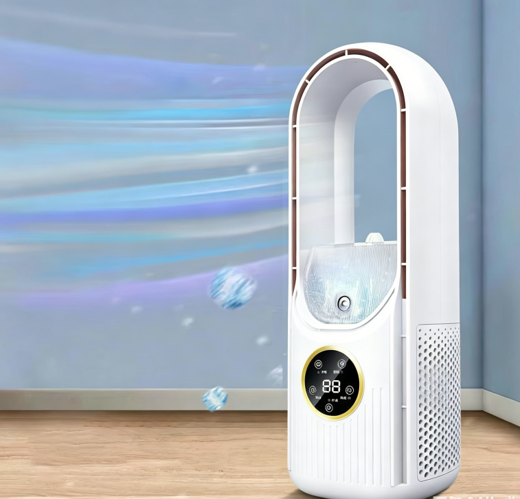 Turmventilator Ohne Flügel, Leiser Flügelloser Ventilator Für Schlafzimmer, 35 Db, 6 Geschwindigkeitsstufen, Befeuchtungsfunktion, 6-stunden-timer, Standventilator Für Wohnzimmer Und Schlafzimmer (wei