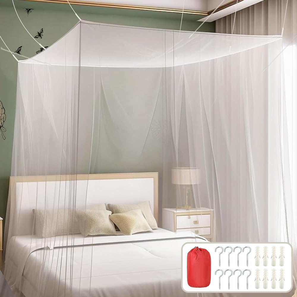 Moskitonetz Bett 200x200x220, Moskitonetz Für Doppelbett, Rechteckiges Moskitonetz, Feine Und Langlebige Maschen - Für Zuhause Und Camping