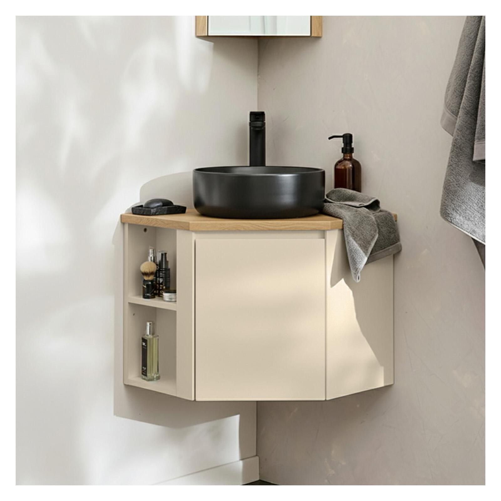 Ensemble Meuble Sous Vasque D'Angle Sorrento + Vasque Noire + Robinet