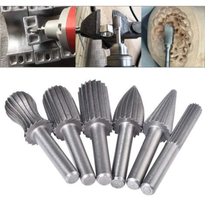 Set Mit 6 Doppelt Verzahnten Hartmetallfräsern, 6 Mm Schaft, Hartmetallfeilen/gravier-/schleifaufsätze Für Rotationswerkzeuge