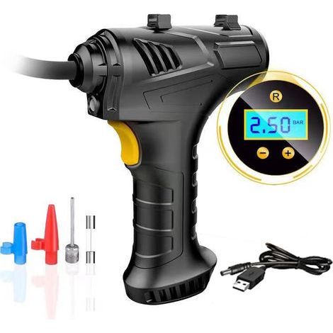 Cordless Tyre Inflator Air Compressor, 12v Usb Rechargeable Battery 150psi Portable Car Tyre Pump, Electric Digital Tyre Pump With Led Light And 2 Nozzle Adaptors For Car Motorcycle Bicycle