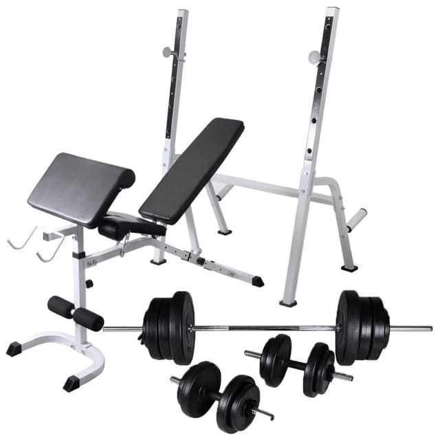 Hantelbank mit Ablage, Langhantel und Kurzhantel Set 60,5 kg - Vidaxl
