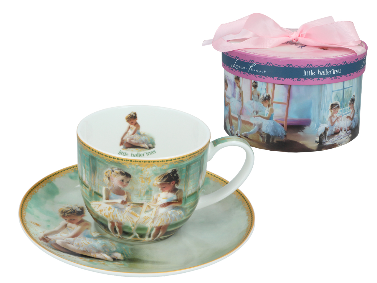 Elegante Tasse Mit Untertasse, Porzellan „kleine Ballerinas“ Von L. Lozano