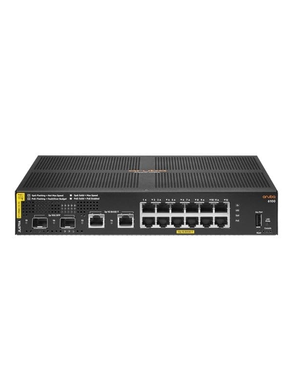 Aruba 6100 12G Class4 PoE 2G/2SFP+ 139W Managed L3 Gigabit Ethernet (10/100/1000) Power over Ethernet (PoE) 1U Schwarz