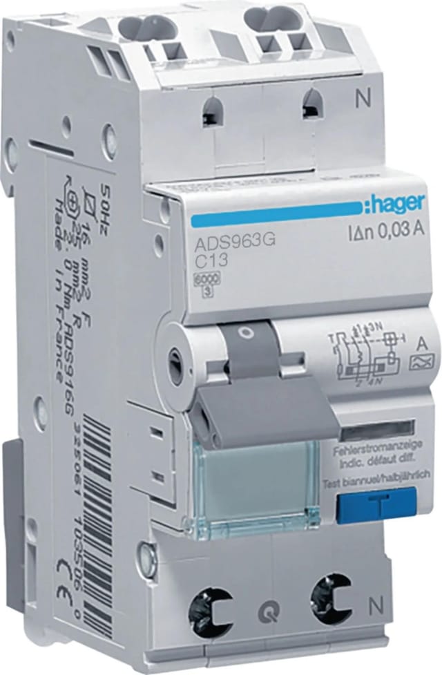 Hager FILS 1/N 6KA C13A 30MA AG QCQB (ADS963G)