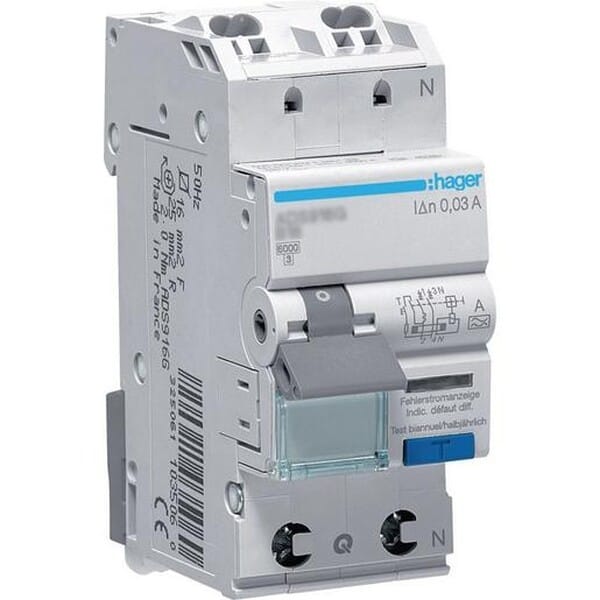 Hager FILS 1/N 6KA B13A 30MA AG QCQB (ADS913G)