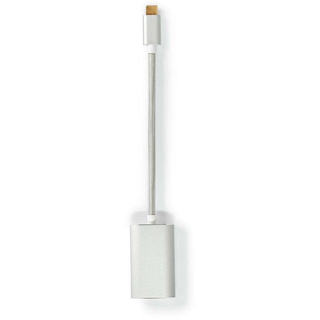 Usb c adapter usb 32 gen 1 usb c stecker mini displayport buchse stromversorgung 020 m rund vergoldet geflochten nylon silber box mit abgedecktem