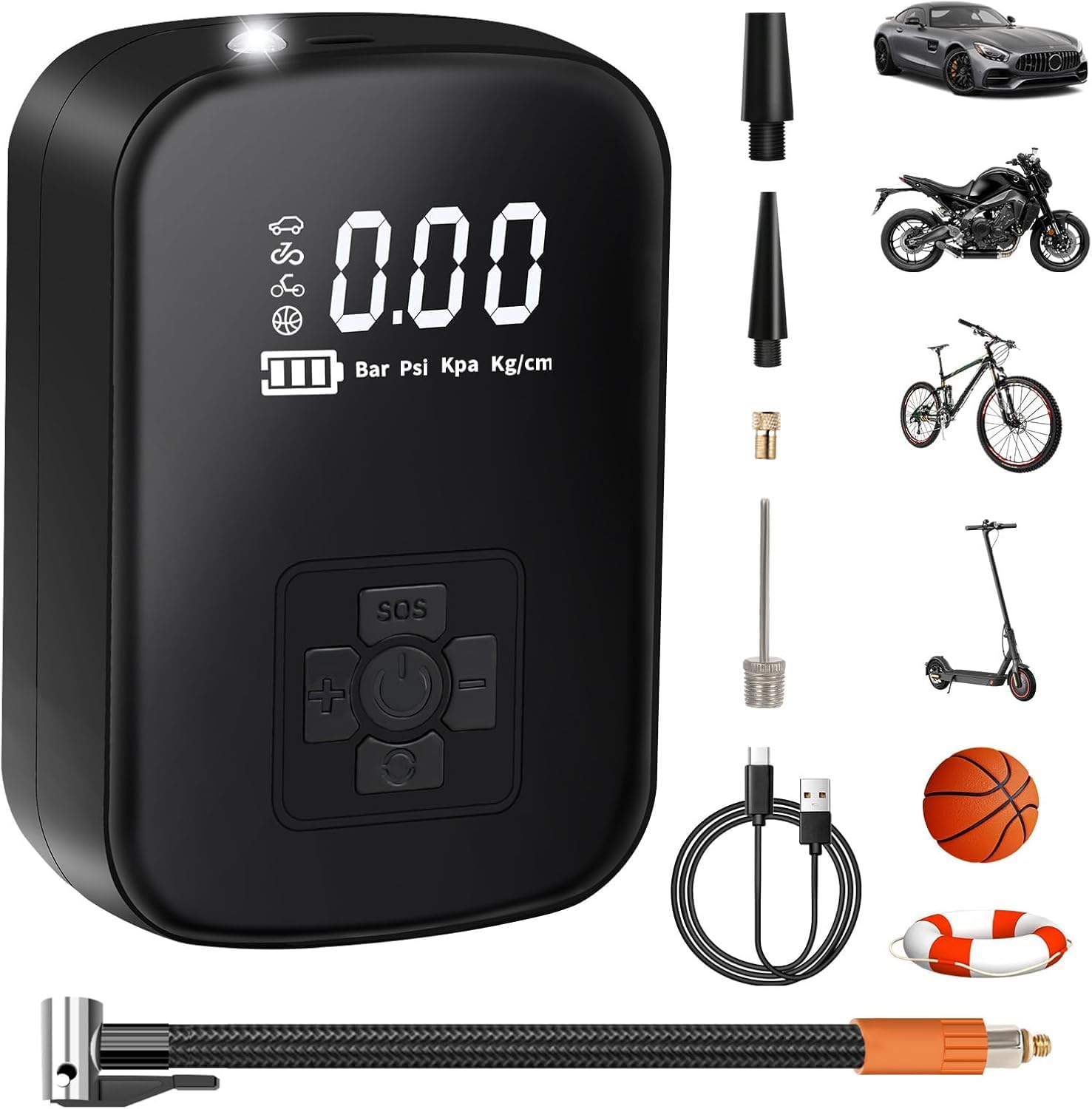 Tragbarer Luftkompressor, 4000mah Mini Elektrische Luftpumpe 150psi Elektrische Fahrradpumpe Mit Digitalem Lcd-bildschirm, 4 Modi, Reifenpumpe Für Auto, Wiederaufladbar Für Fahrrad, Motorrad, Roller,