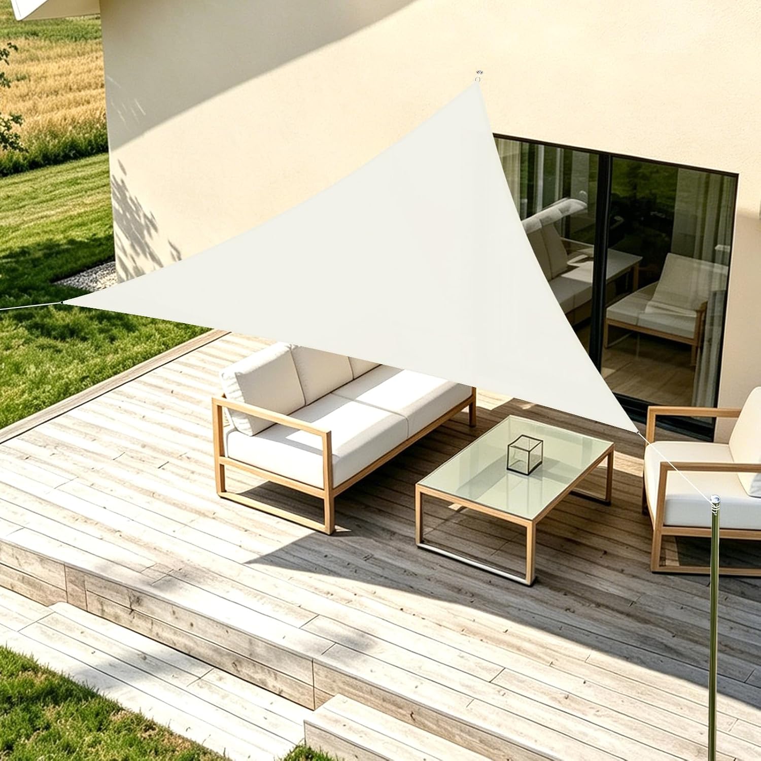 Dreieckiges Schattensegel 2x2x2m Wasserdicht, Sonnenschutzplane 160 G/m² Uv-schutz 95% Für Garten, Terrasse, Balkon, Außenbereich, Montageseil Inklusive, Beige