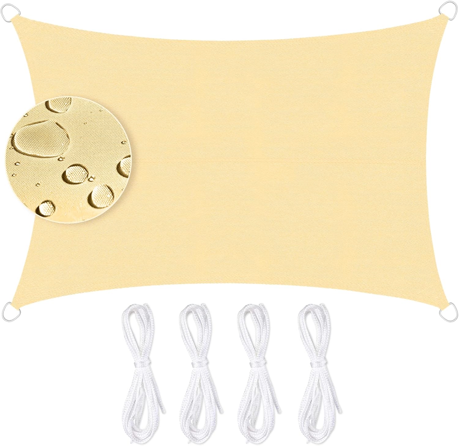 Rechteckiges Sonnensegel, Wasserdicht, 95 % Uv-schutz, Aus Strapazierfähigem Und Atmungsaktivem Polyester, Für Garten, Terrasse Und Außenbereich, Mit Seil, 3x4 M (sandbeige)