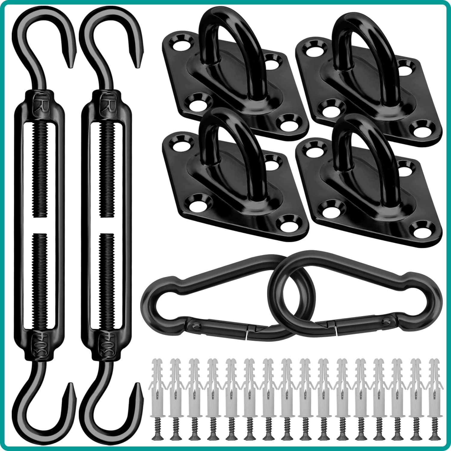 Schattensegel-befestigungsset - 40 Teile - Aus 304 Edelstahl - Sehr Robust - Für Die Installation Von Gartenmarkisen - Dreieckig, Rechteckig Und Quadratisch (m6 Schwarz)