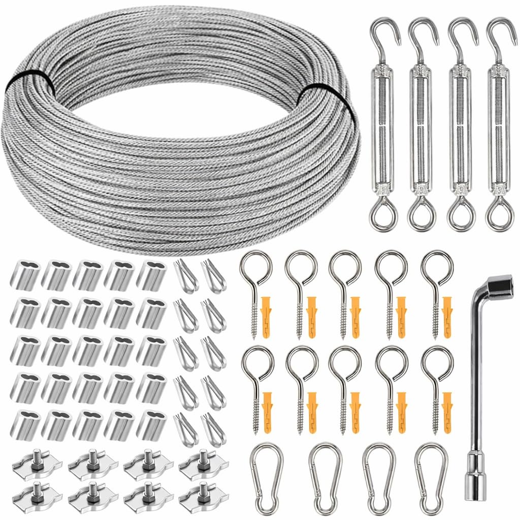 Stahlseil-set 3 Mm, 36 M – Widerstandsfähige Außen-wäscheleine, Befestigung Für Sonnensegel & Kletterpflanzen – Rostfreies Edelstahlseil 304 Mit Pvc-ummantelung, Inkl. Spannern