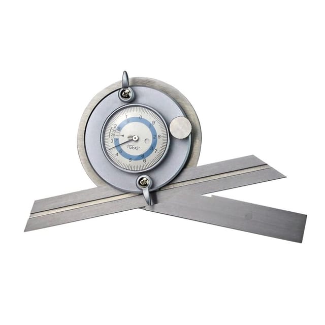 MIB - Univ.-Winkelmesser inox mit Meßuhrablesung Schiene 200 mm