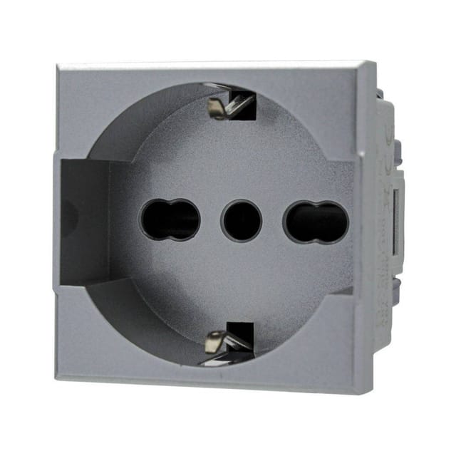 Trade Shop Traesio - Trade Shop - schuko-steckdose 2P+T 16A silber kompatibel mit bticino axolute SD21400T -