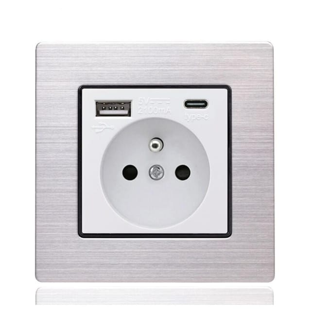 Französische Steckdosenleiste Typ C + USB16A Typ 86, Anzahl der Steckdosen: 2 Löcher, Anzahl der USB-Anschlüsse: 1, Anzahl der Typ C-Anschlüsse: 1,