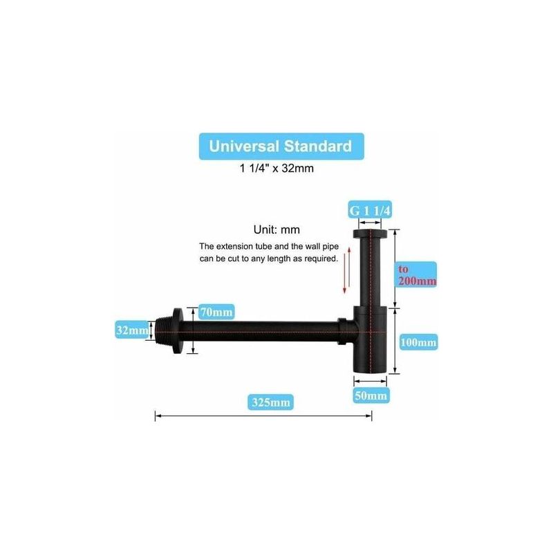 Waschbecken Siphon Aus Messing Universal Siphon Mit 200 Mm Verlangerungsrohr 1 1 4 X 32 Mm Verstellbar Geruchsdicht Auslaufsicher Mattschwarz