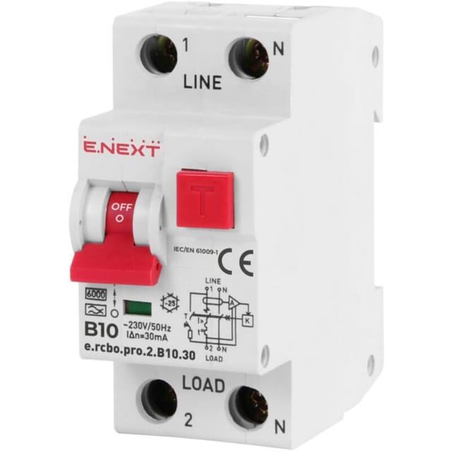 E.NEXT p0720005 Differenzialschutzschalter mit PRO-Modul 2P B 10A 30mA 6kA TYP A