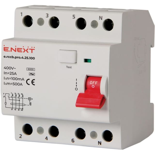 E.NEXT p003022 PRO 4P 25A 100mA 6kA RCD TYP AC