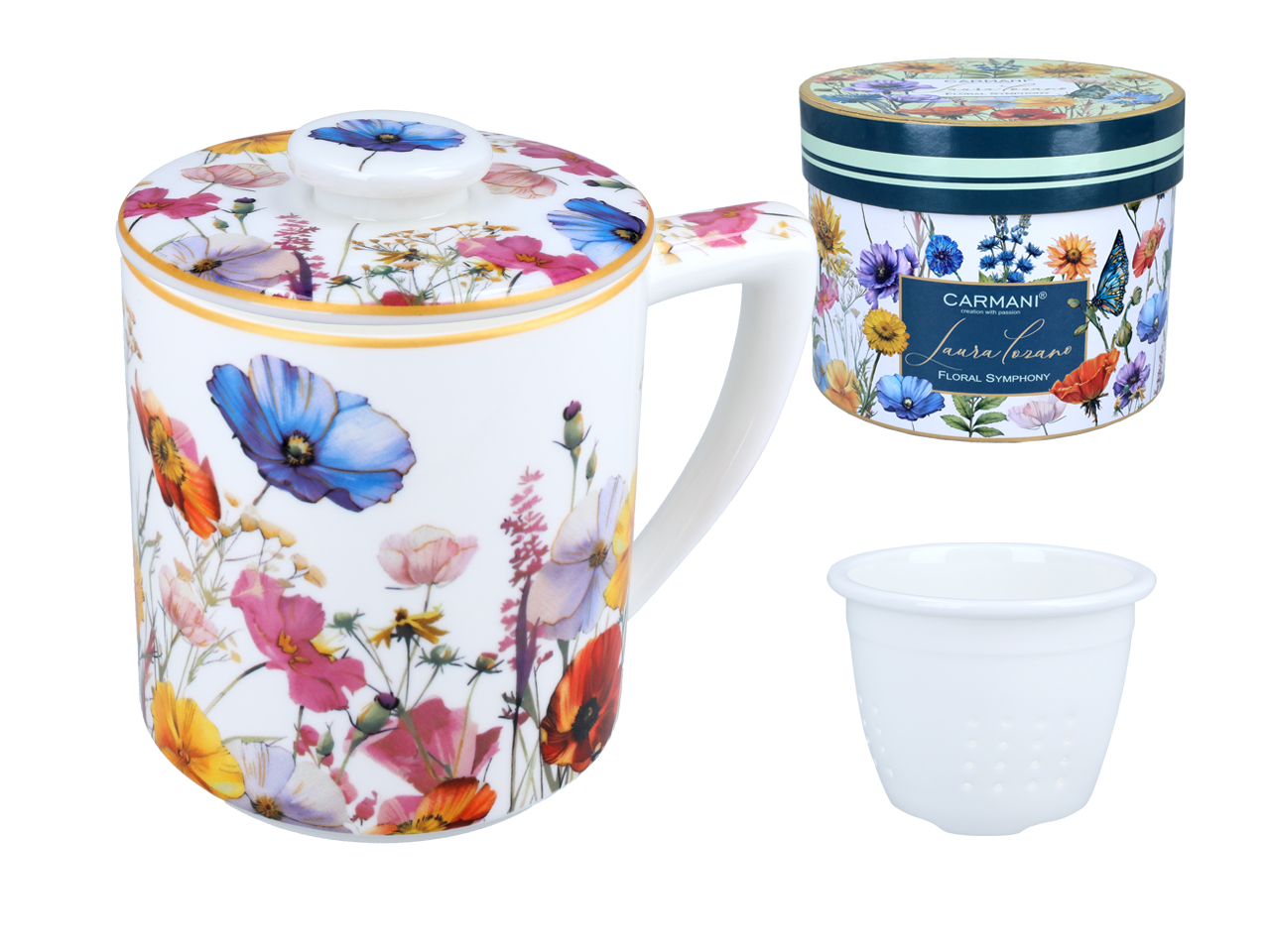 Lady's Floral Symphony Carmani Keramikbecher Mit Siebeinsatz Und Deckel